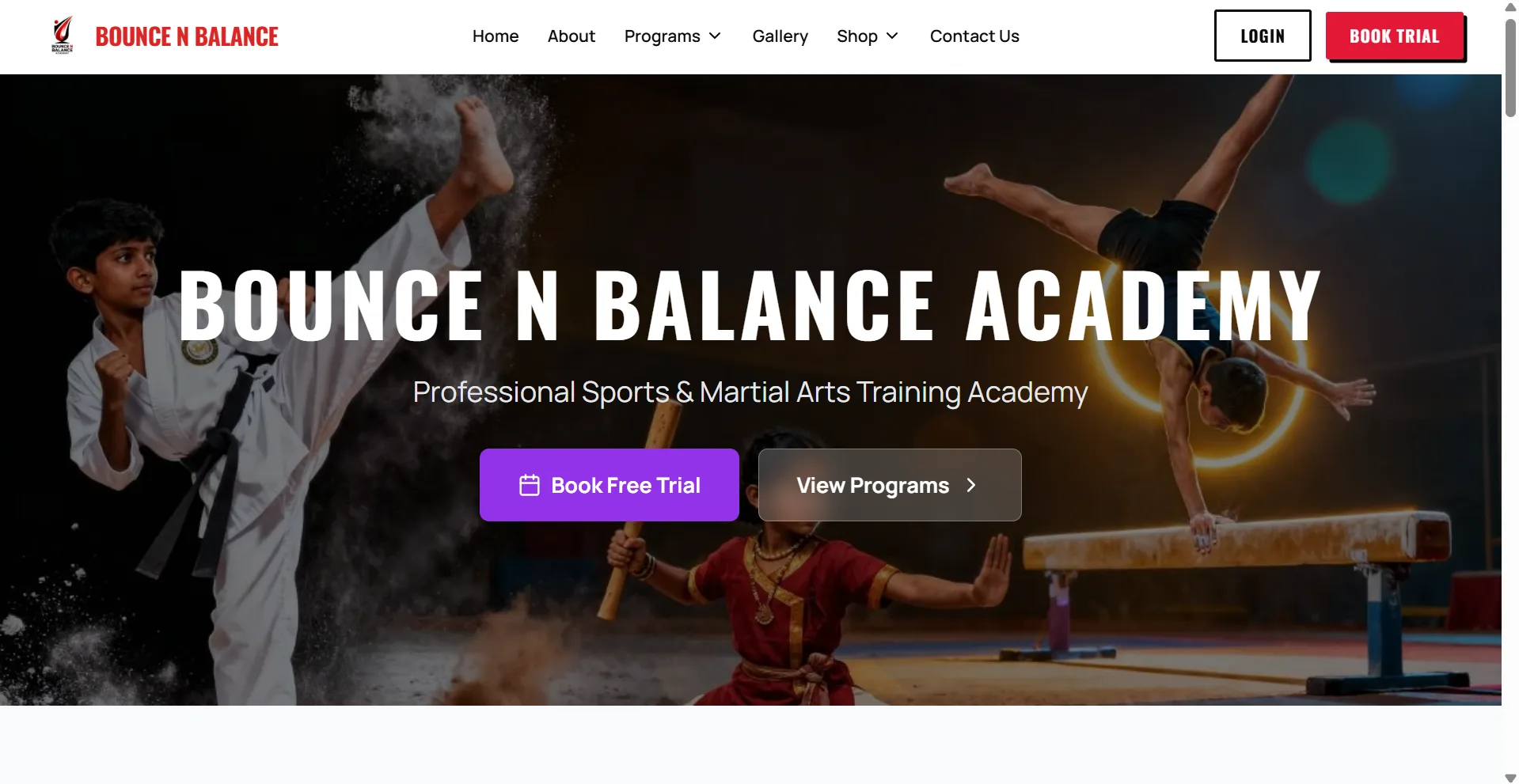 Sports academy website homepage design